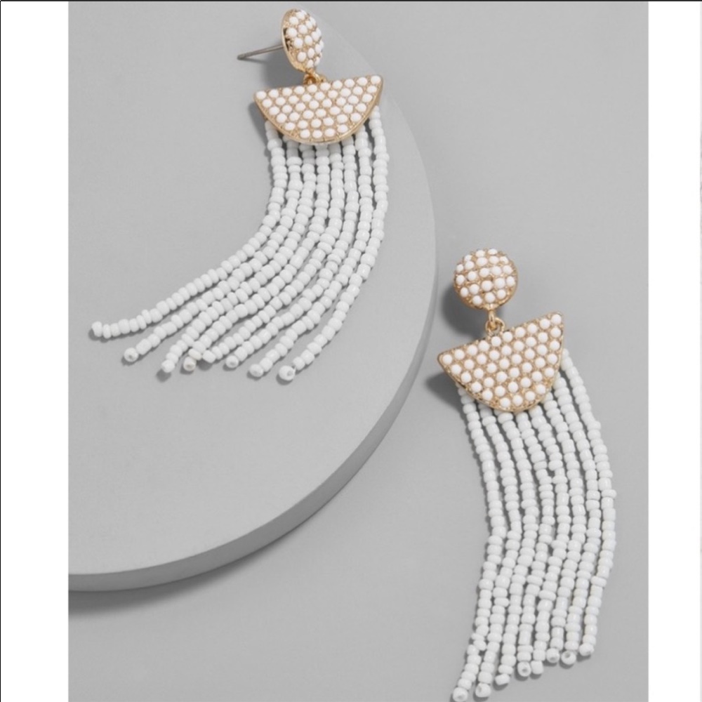 BaubleBar White/Gold Beaded Tassel Earrings NWT
